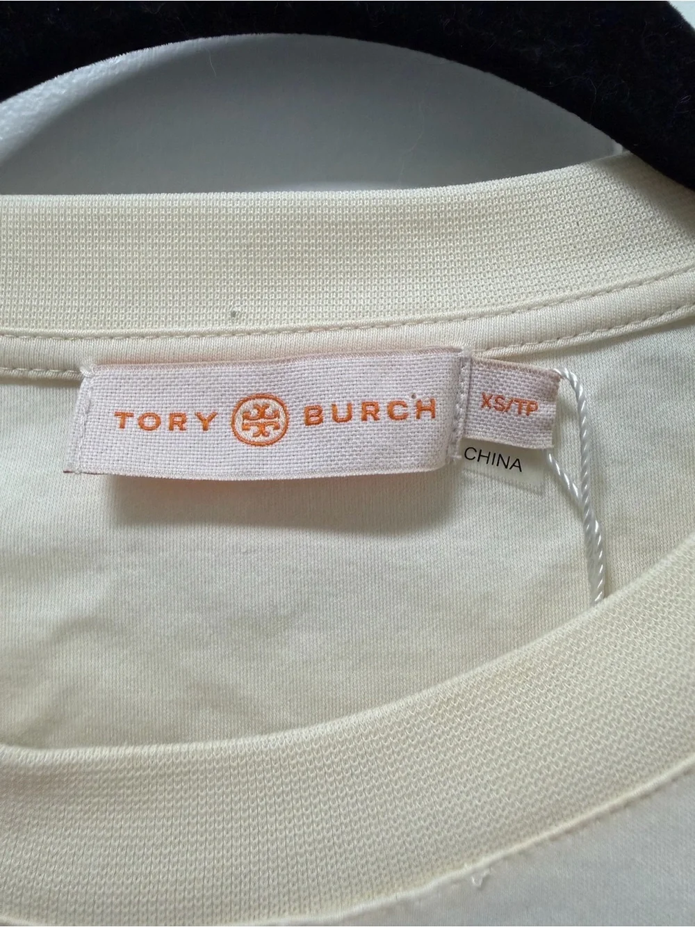 Tory Burch Cream Short Sleeve T-shirt Dress with Embellished Logo